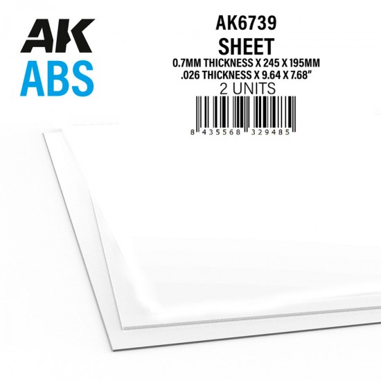 ABS Sheet - 0.7mm thickness x 245 x 195mm (3pcs)
