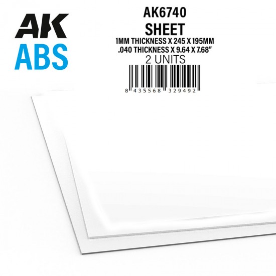 ABS Sheet - 1mm thickness x 245 x 195mm (2pcs)