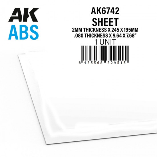 ABS Sheet - 2mm thickness x 245 x 195mm (1pc)