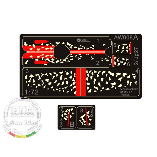 1/72 Spraying Stencils Messerschmitt Bf 109 E-7 Tropical Camo Set.1