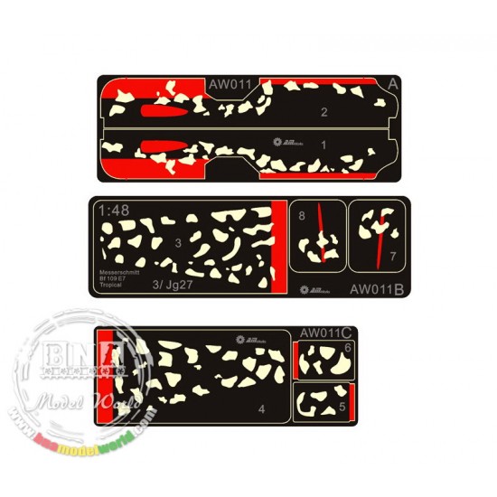 1/48 Spraying Stencils Messerschmitt Bf 109 E-7 Tropical Camo Set.2