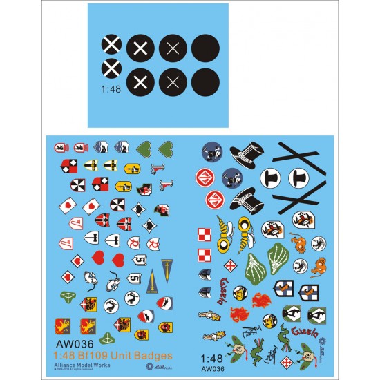 1/48 WWII German Messerschmitt Bf109 Unit Badges Emblems Decals Set (3 Sheets)