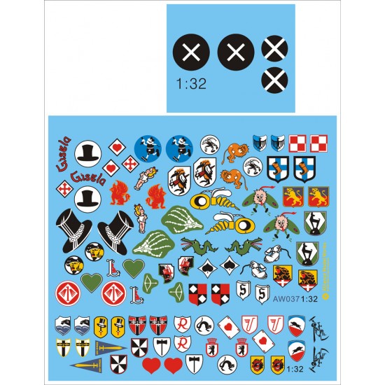 1/32 WWII German Messerschmitt Bf109 Unit Badges Emblems Decals Set (3 Sheets)