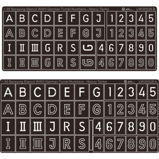 Painting Stencils for 1/35 WWII German Turret Numbers & Letters - Large