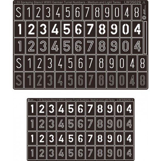 Painting Stencils for 1/35 WWII German Turret Numbers & Letters - Medium