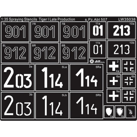 Painting Stencils for 1/35 WWII German Tiger I Late Production sPz.Abt 507