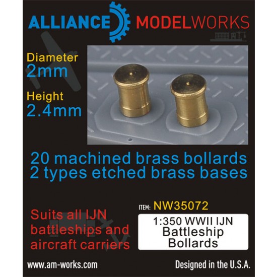 1/350 WWII IJN Battleship Bollards (D: 2.00mm, H: 2.4mm)(20 Machined Bollards)