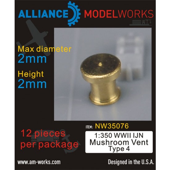 1/350 WWII IJN Mushroom Vent Type 4 (D: 2.0mm, H: 2.0mm)(12 Machined Vents)