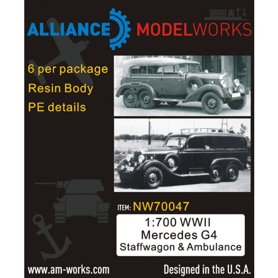 1/700 WWII German Mercedes G4 Staffwagon & Ambulance set (6pcs)
