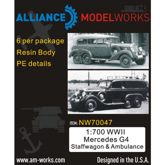 1/700 WWII German Mercedes G4 Staffwagon & Ambulance set (6pcs)
