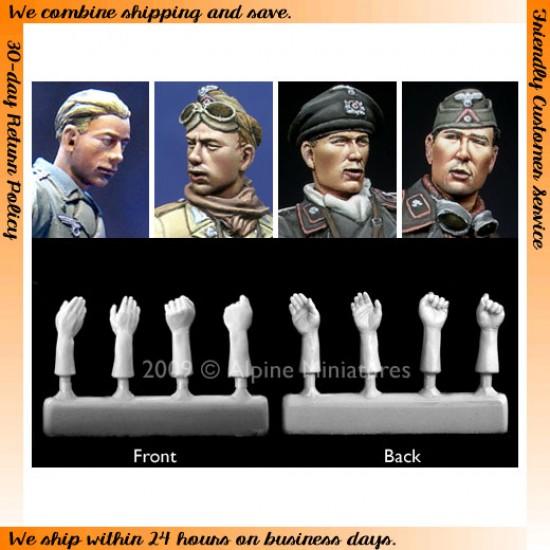 1/35 Panzer Crew Heads (4pcs) & Hands (4pcs)