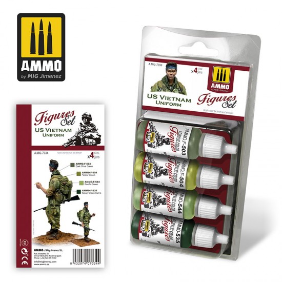 Acrylic Paint Set for Figures - US Vietnam Uniform (4x 17ml)