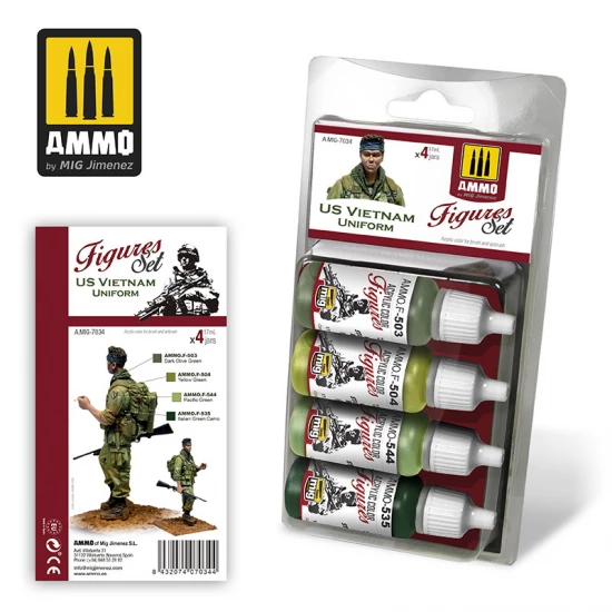 Acrylic Paint Set for Figures - US Vietnam Uniform (4x 17ml)