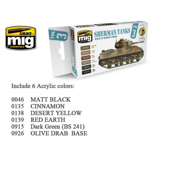 WWII US Marine Corps Sherman Tanks Colour Set (17ml x 6)