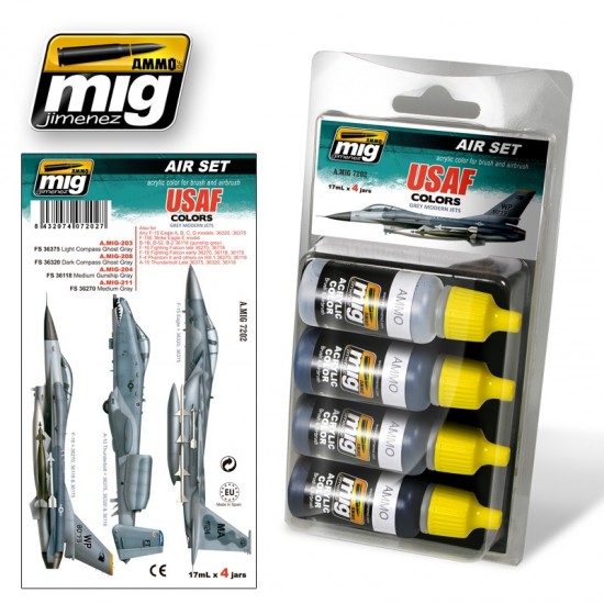 Acrylic Paint set - US Air Force Grey Modern Jets Colours (4 x 17ml)