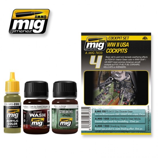 Painting & Weathering Set - WWII US Cockpits (17ml x 1, 35ml x 2)