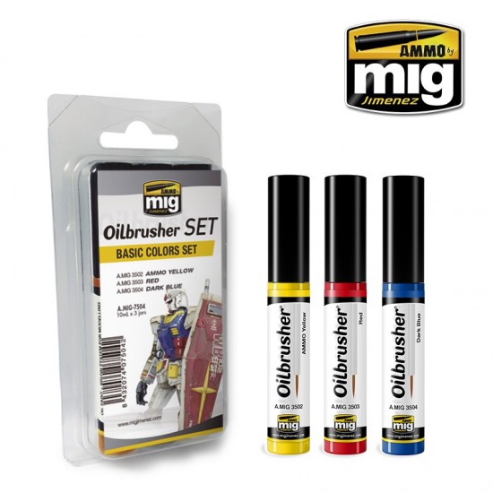 Oilbrushers Set - Basic Colours (3 Oil paints with fine brush applicators)