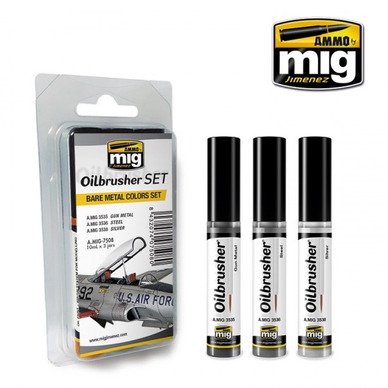 Oilbrushers Set - Bare Metal (3 Paints w/Fine Brush Applicators)