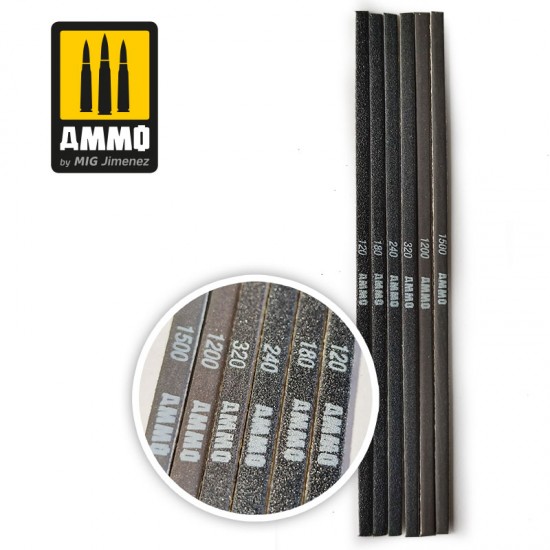 Contour Sanding Sticks (6pcs, grits: 120, 180, 240, 320, 1200, 1500)