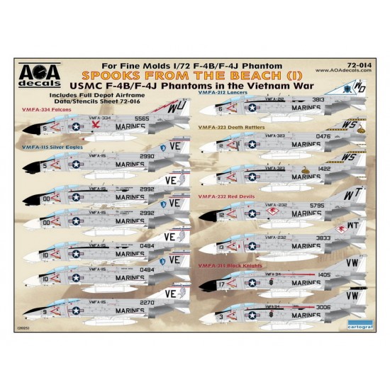 1/72 Spooks from the Beach Decal Vol.1 - USMC F-4B/J Phantoms in the in the Vietnam War for Fine Molds
