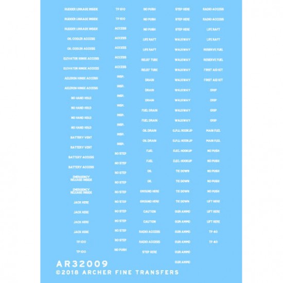 1/32 Generic Grumman Style Font Data (WHITE) Dry Transfers Decal