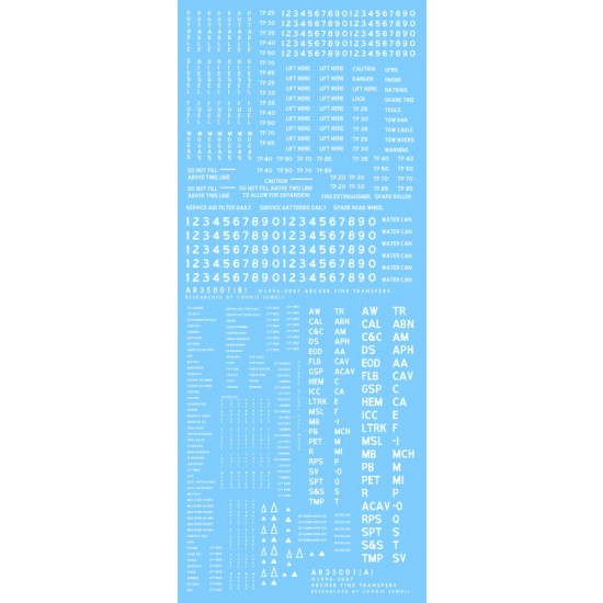 1/35 US Vehicle Exterior and Interior Stencils (White) 
