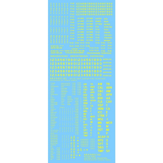 1/35 US Vehicle Exterior and Interior Stencils (Yellow) 