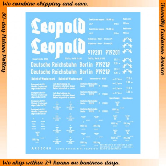 Dry Transfers for 1/35 German Leopold Railgun 