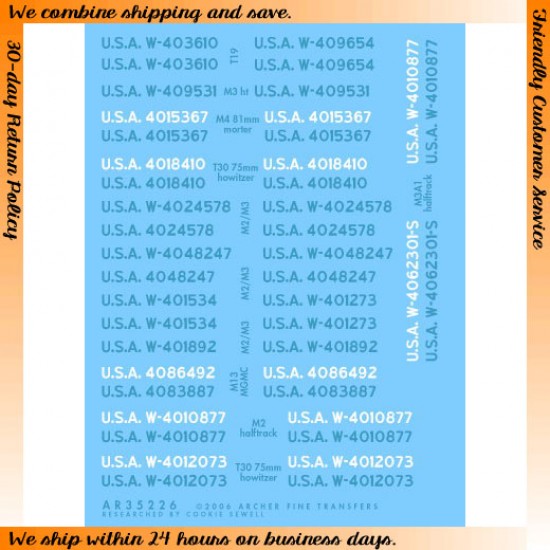 1/35 M2/M3 & Variant Halftrack Registration Codes
