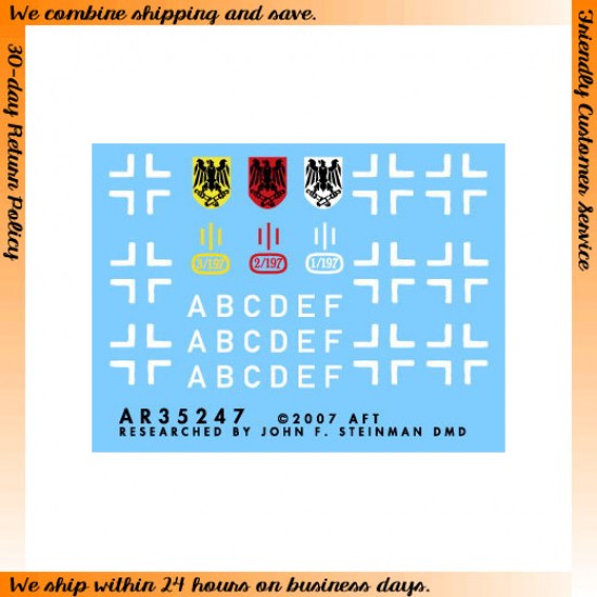 Dry Transfers for 1/35 Stug III B,C,D,E or F, Stug Abt.197 