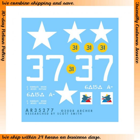 Dry Transfers for 1/35 US 15th Tank Battalion M4A3E8 "37" 