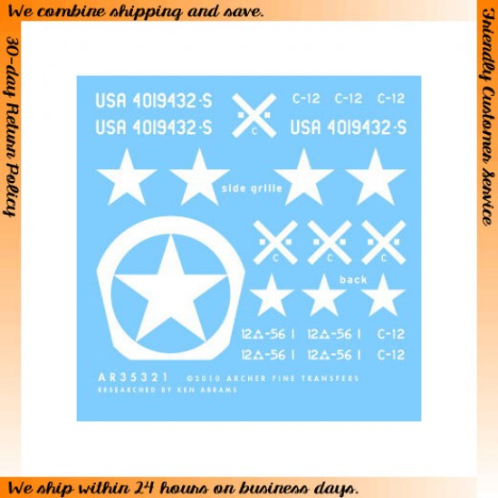 Dry Transfers for 1/35 12th Armoured Division M3A1 Halftrack 