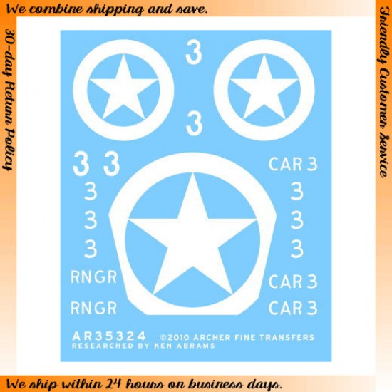 Dry Transfers for 1/35 Darby's Rangers In Italy M3 75mm GMC Halftrack