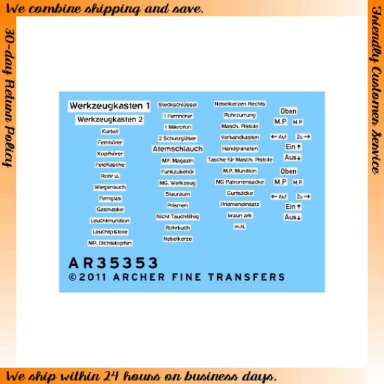 Dry Transfer - 1/35 Tiger Tank Interior Stencils for German Tank Interiors