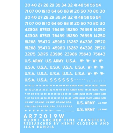 1/72 Generic Early War Registration Codes, Non-Stencil Style (White) 
