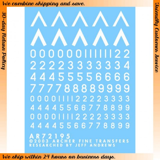 1/72 Generic ODS Chevrons and Numbers (White) 