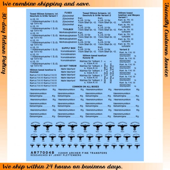 Stencils for 1/35 WWII German 100mm,105mm &150mm Unpainted Ammo Boxes