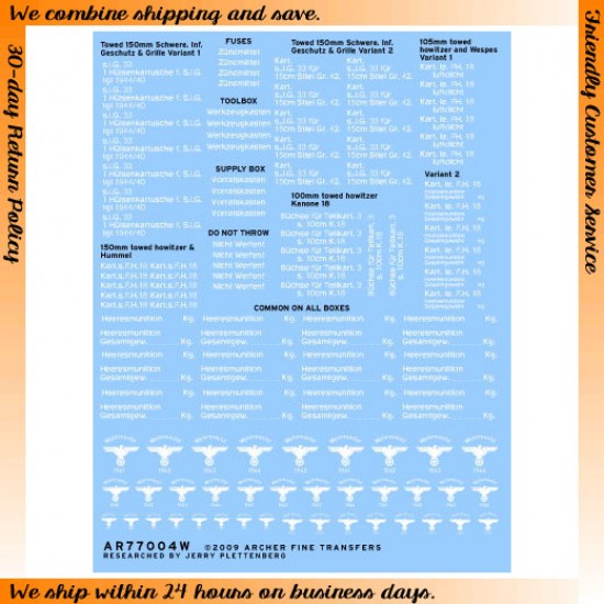 Stencils for 1/35 WWII German 100mm,105mm &150mm Painted Ammo Boxes