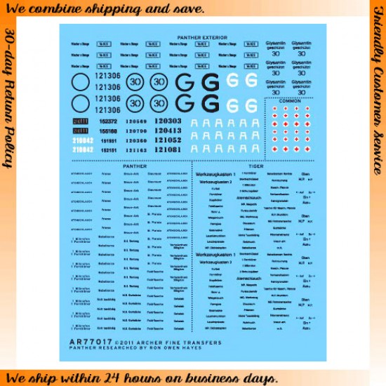 1/35 Panther & Tiger Tank Stencils