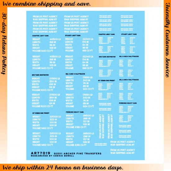 1/35 US D-Day Shipping Stencils for Halftracks and Armour other than Shermans