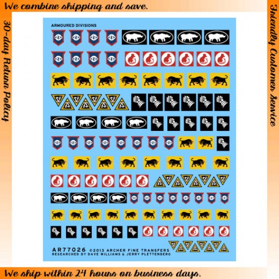 1/35 UK Armoured Division Unit Signs Summer 1943 - Spring 1945 (Waterslide Decals)