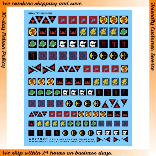 1/35 UK Infantry Division Unit Signs Summer 1943 - Spring 1945 (Waterslide Decals)