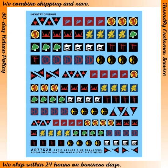 1/35 UK Infantry Division Unit Signs Summer 1943 - Spring 1945 (Waterslide Decals)