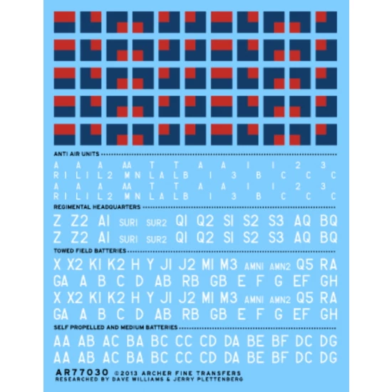 1/35 UK Royal Artillery Tactical Markings Summer 1943 - Spring 1945 (Waterslide Decals)