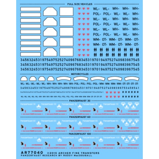 1/35 German License Plates and Panzerfaust Markings (water-slide decals)