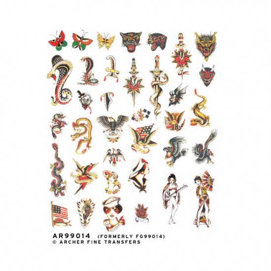 1/6 - 1/4 Traditional Old School Tattoos (Waterslide Decals)
