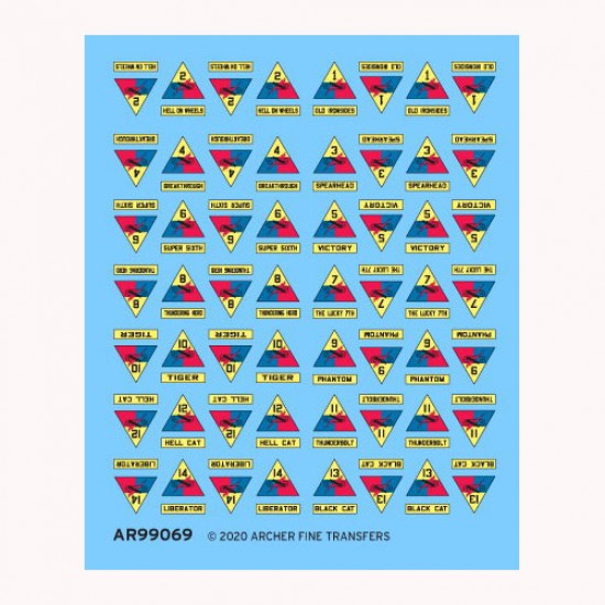 1/16 US Armour Division Patches (fabric textured appliques)