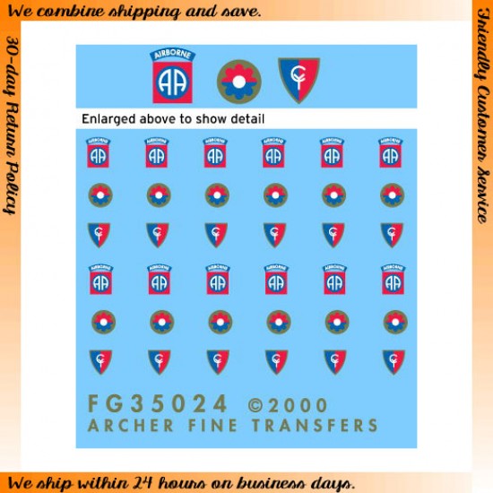 1/35 US 82nd Airborne &9th and 38th Infantry Divisions Uniform Patches