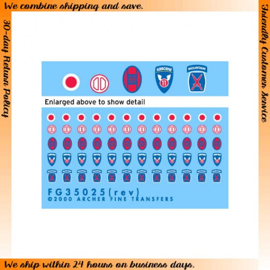1/35 US 11th Airborne &10th,30th,31st &37th Infantry Divisions Uniform Patches