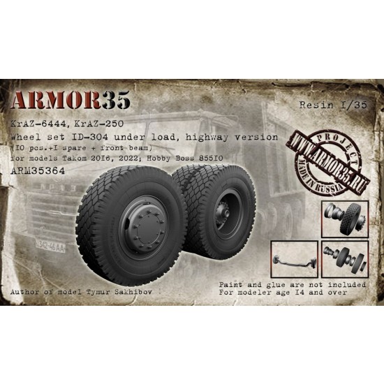 1/35 KrAZ-6444/250 Wheels Set ID-304 Under Load Highway Ver. for Takom/HobbyBoss kits